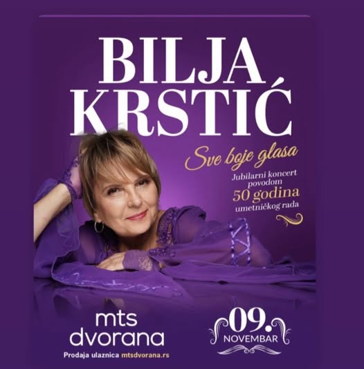 Bilja Krstić – Sve boje glasa  –  Jubilarni koncert povodom 50 godina umetničkog rada  9. novembra 2025. godine, u MTS dvorani u Beogradu